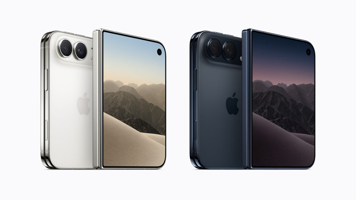 Apple iPhone Duo in Star White and Night Sky, shown from the front and back. Image: Apple.